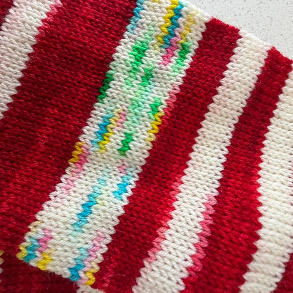 Handmade Red White Striped Knit Sock‎ Tube Speckle Holiday 49 in